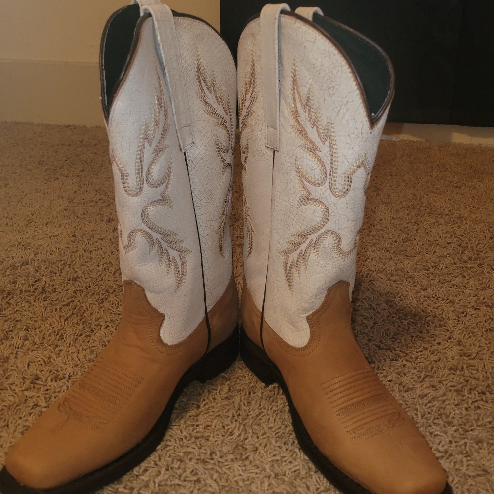 Tan and White Western Boots